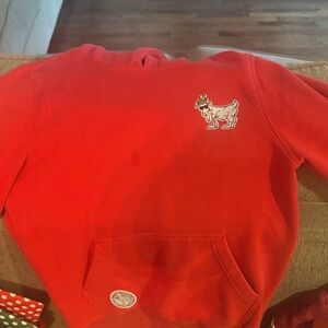 Red Kids Hoodie with Reindeer Design